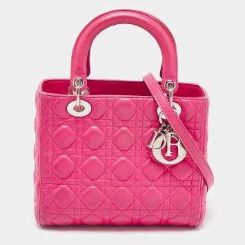 Pre Owned Dior Pink Cannage Leather Medium Lady Dior Tote