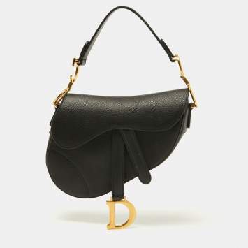 Pre Owned Dior Black Leather Mini Saddle Bag
