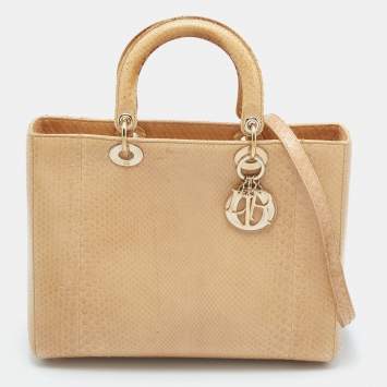 Pre Owned Dior Beige Python Large Lady Dior Tote