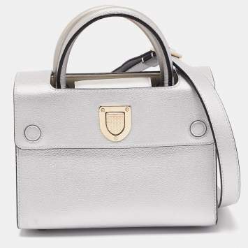 Pre Owned Dior Matte Silver Leather Mini Diorever Top Handle Bag