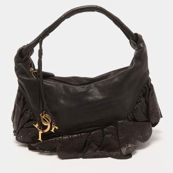 Pre Owned Dior Black Leather Small Gypsy Ruffle Hobo