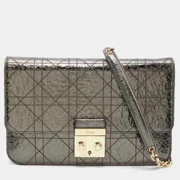 Pre Owned Dior Metallic Cannage Crinkled Leather Miss Dior Promenade Chain Bag