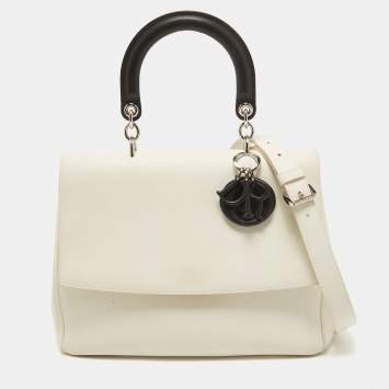 Pre Owned Dior White/Black Leather Large Be Dior Flap Top Handle Bag