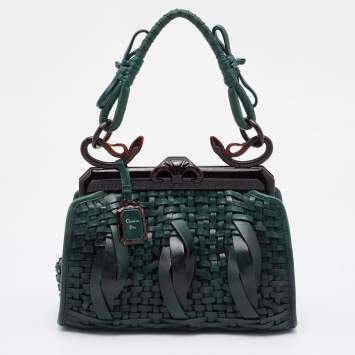 Pre Owned Dior Green Woven Leather Medium Limited Edition Samourai 1947 Frame Bag