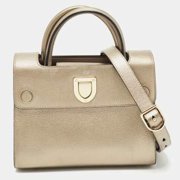 Pre Owned Dior Gold Leather Mini Diorever Top Handle Bag