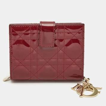 Pre Owned Dior Red Cannage Patent Leather Lady Dior French Wallet