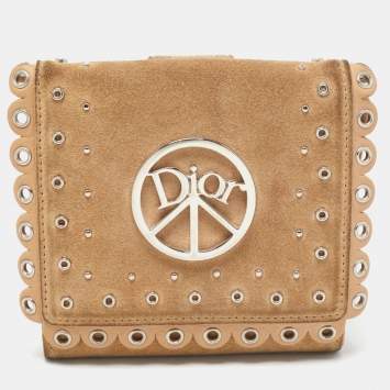 Pre Owned Dior Beige Leather and Suede Grommet Logo Trifold Wallet