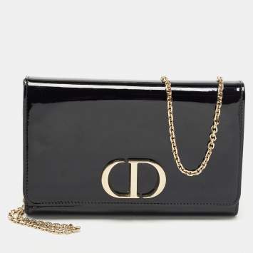 Pre Owned Dior Black Patent Leather 30 Montaigne Chain Clutch