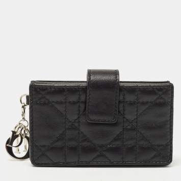 Pre Owned Dior Black Cannage Leather Lady Dior 5 Gusset Card Holder