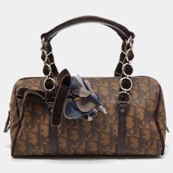 Pre Owned Dior Brown Diorissimo Coated Canvas Trotter Romantique Satchel