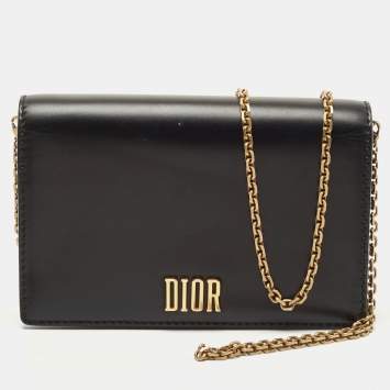 Pre Owned Dior Black Leather D-Fence Croisiere Wallet on Chain