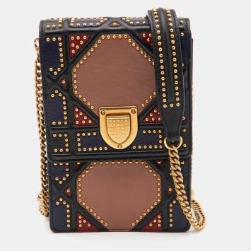 Pre Owned Dior Multicolor Leather Studded Diorama Vertical Chain Clutch
