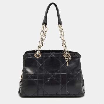 Pre Owned Dior Black Cannage Leather Small Soft Lady Dior Shopping Tote