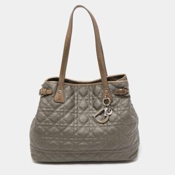 Pre Owned Dior Metallic Cannage Coated Canvas and Leather Small Panarea Tote