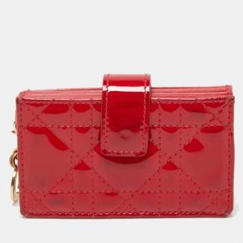 Pre Owned  Dior Red Cannage Patent Leather Lady Dior Gusset Card Case 