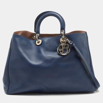 Pre Owned Dior Navy Blue Leather Extra Large Diorissimo Shopper Tote