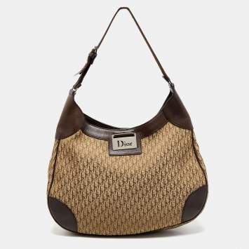 Pre Owned Dior Two Tone Brown Diorissimo Canvas and Leather Hobo
