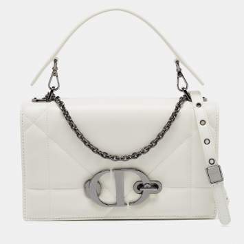 Pre Owned Dior Off White Leather 30 Montaigne Chain Top Handle Bag
