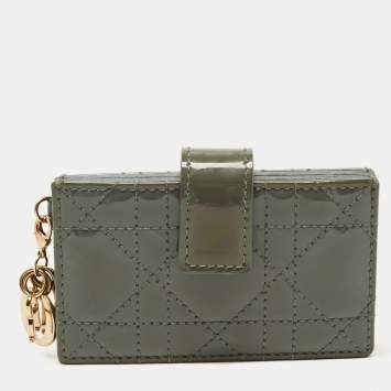 Pre Owned Dior Green Cannage Patent Leather 5 Gusset Card Holder