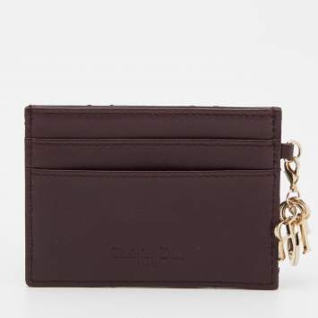 Pre Owned Dior Burgundy Cannage Leather Lady Dior Card Holder