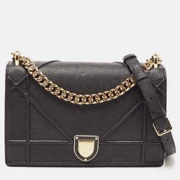 Pre Owned Dior Black Leather Medium Diorama Shoulder Bag