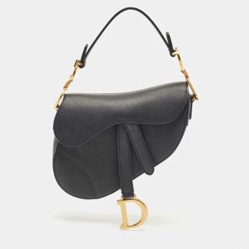 Pre Owned Dior Black Leather Mini Saddle Bag