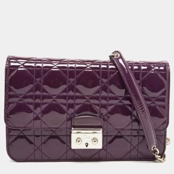 Pre Owned Dior Purple Cannage Patent Leather Miss Dior Promenade Chain Bag