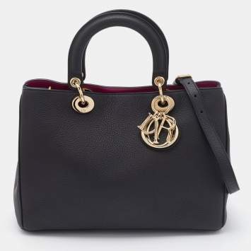 Pre Owned Dior Black Leather Medium Diorissimo Shopper Tote