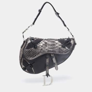 Pre Owned Dior Black/Gun Metal Python and Leather Saddle Bag