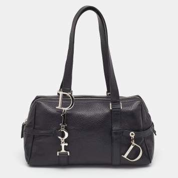 Pre Owned Dior Black Leather Small D Charm Satchel