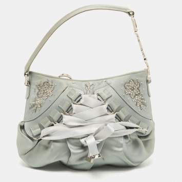 Pre Owned Dior Light Blue Satin Limited Edition 0109 Corset Ballet Hobo