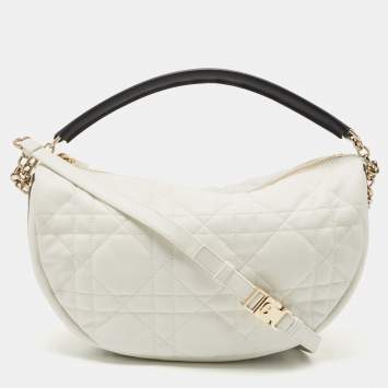 Pre Owned Dior White/Black Cannage Leather Medium Vibe Hobo