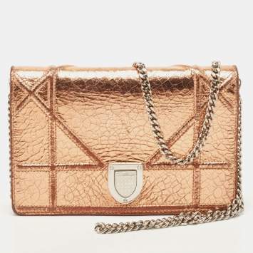 Pre Owned Dior Bronze Ceramic Effect Leather Diorama Wallet on Chain