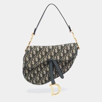 Pre Owned Dior Green Oblique Canvas and Leather Saddle Bag