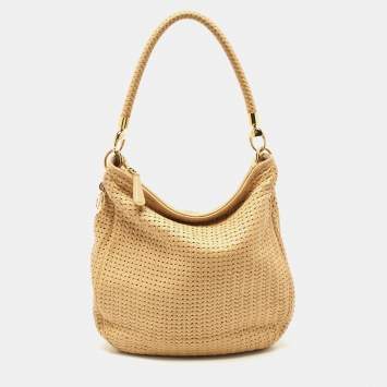 Pre Owned Dior Beige Woven Leather Hobo