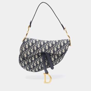 Pre Owned Dior Navy Bue Diorissimo Canvas and Leather Saddle Shoulder Bag