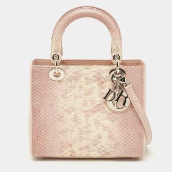 Pre Owned Dior Ombre Pink Python Medium Lady Dior Tote