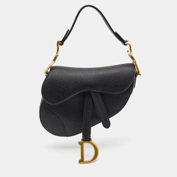 Pre Owned Dior Black Leather Mini Saddle Bag