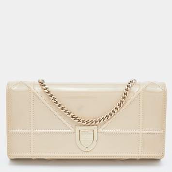 Pre Owned Dior Beige Patent Leather Diorama Wallet on Chain