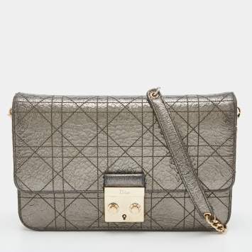 Pre Owned Dior Metallic Cannage Crinkled Leather Miss Dior Pouch Chain Bag