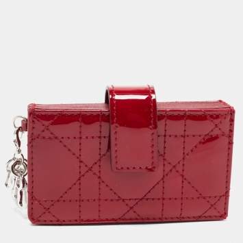 مملوكة مسبقًا Dior Red Cannage Patent Leather Lady Dior 5 Gusset Card Holder