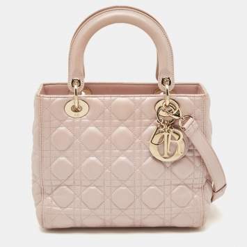 Pre Owned Dior Pink Leather Medium Lady Dior Tote Bag