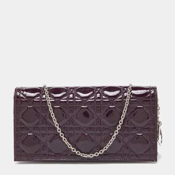 Pre Owned Dior Purple Cannage Patent Leather Lady Dior Chain Clutch