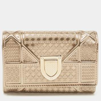 Pre Owned Dior Gold Patent Leather Diorama Trifold Compact Wallet