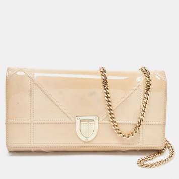 Pre Owned Dior Beige Patent Leather Diorama Wallet On Chain