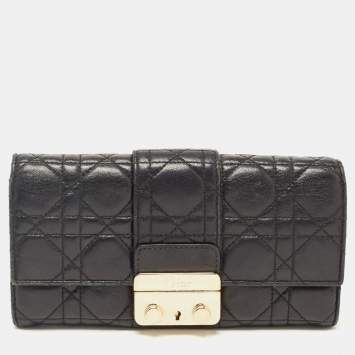Pre Owned Dior Black Cannage Leather Miss Dior Continental Wallet