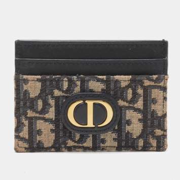 مملوكة مسبقًا Dior Navy Blue Oblique Canvas and Leather 30 Montaigne Card Holder