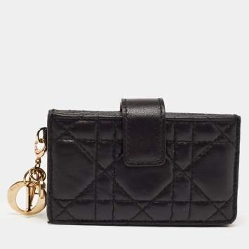 Pre Owned Dior Black Cannage Leather Lady Dior 5 Gusset Card Holder