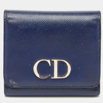 Pre Owned Dior Blue Patent Leather Mania Trifold Wallet