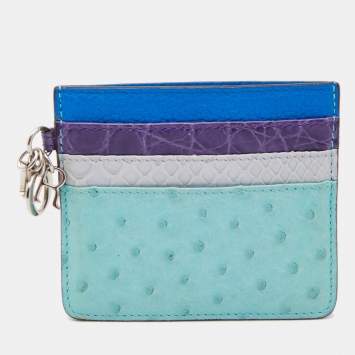 Pre Owned Dior Multicolor Mixed Exotic and Leather Lady Dior Card Holder